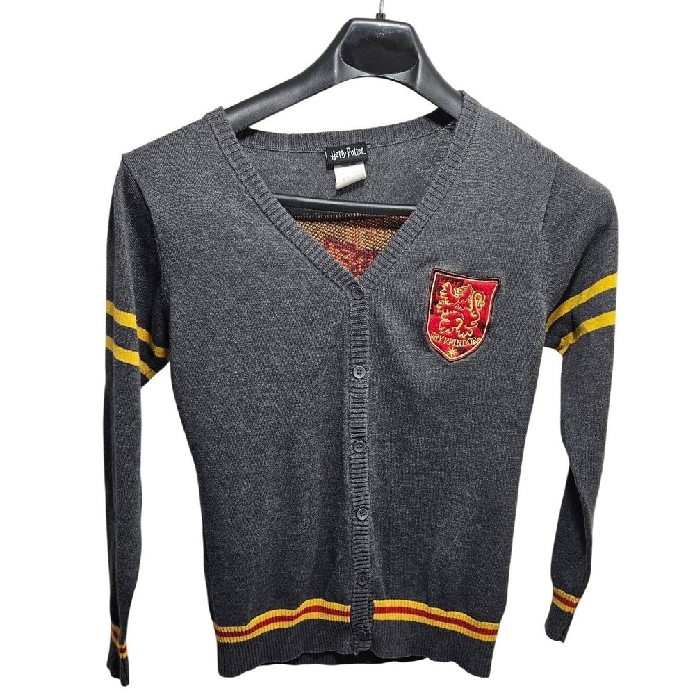 Harry Potter Gryffindor Crest Cardigan Sweater Juniors‎ Medium Grey Red Gold